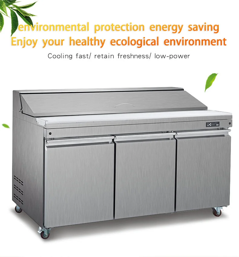 2 Doors Air Cooling Stainless Steel Restaurant Salad Bar Fridge Freezer