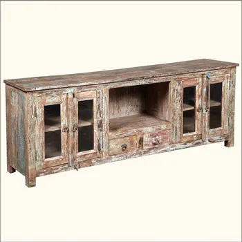 Rustic Reclaimed Distressed Solid Wood Media Console Cabinet