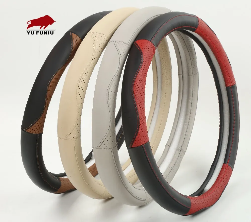Classic 3642cm Beige Black Leather Car Steering Wheel Cover Buy