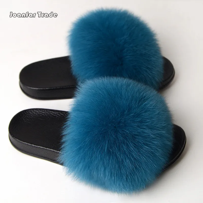 big fox fur slippers