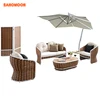 Foshan Factory Outdoor Rattan Aluminium With Wicker Back Round Sectional Sofas And Wooden Top Table