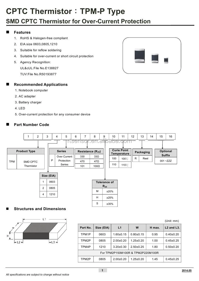 Cptc Thermistor,Smd Ptc Thermistor 0603 0805 1210 For Overcurrent