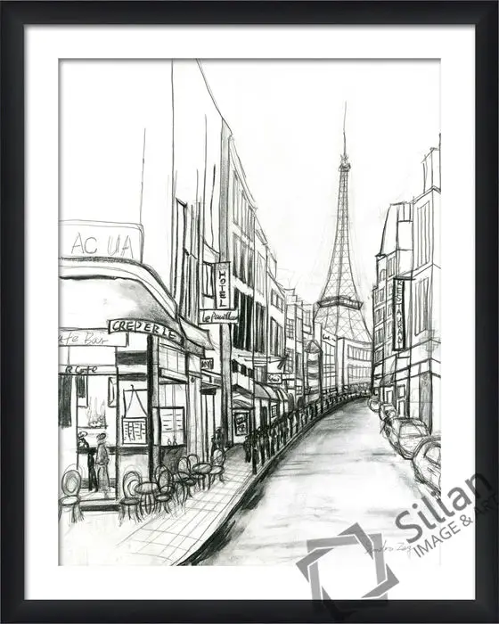 Black And White Building Sketch For Home Wall Decoration 2004229242