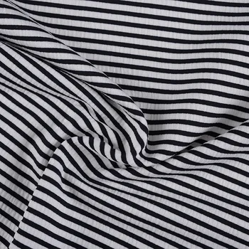 Black White Stripe Comfortable Polyester Blend Plain Weave Spandex