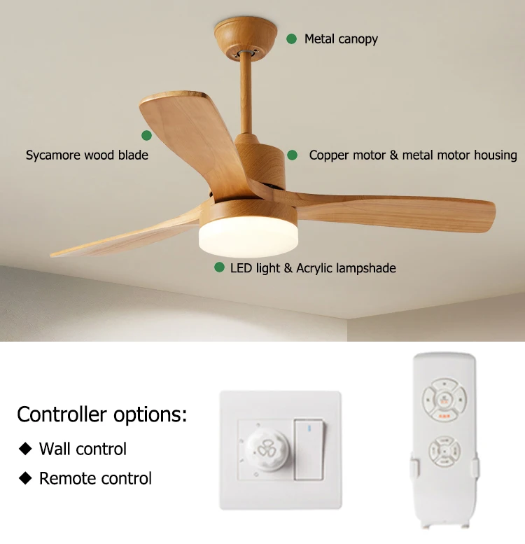 Ventilador De Techo De Madera Maciza De 48 Pulgadas Conlmpara Y Control