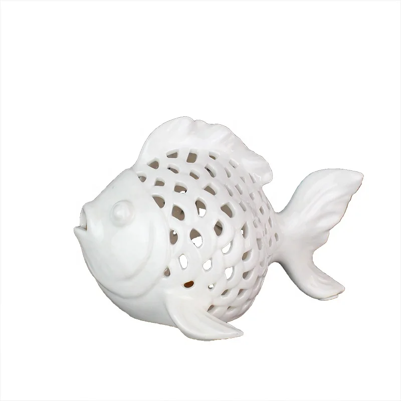 Ceramic Candle Holder Hollow out Fish Sculpture Shaped Home Decor manufacture