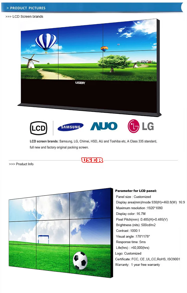 55 Inch 5.3mm bezel 3x3 lg video wall with ultra narrow bezel original lg tv lcd display panel