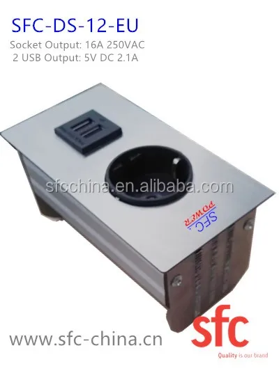 Surface Mount MiniTap Desk Outlet , Stainless Steel 1 Germany/European Schuko+Dual USB interface