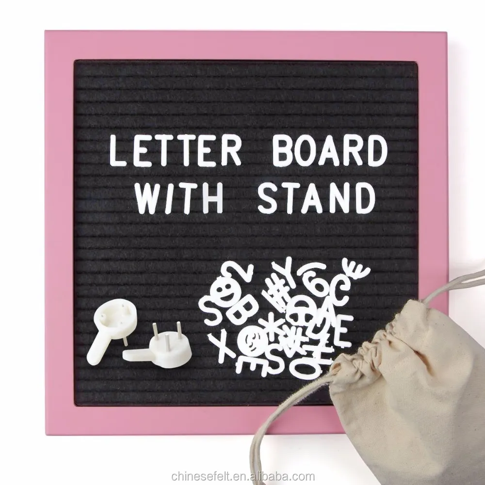 10x10 Inch Pink Mfd Frame Felt Letter Board With 340 Plastic Changeable