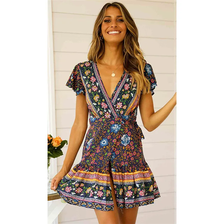 Customized Floral Print Mini Casual Summer Dress,Casual Boho Women ...