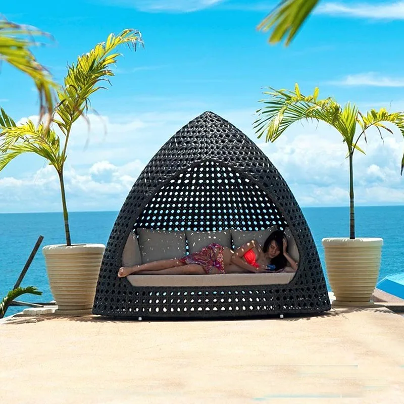 Outdoor Rattan Waterproof Furniture Wicker Daybed With Canopy - Buy