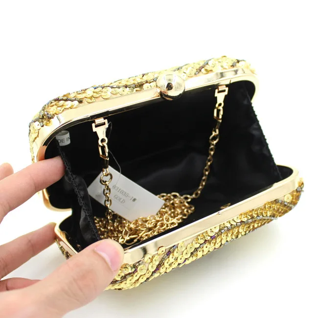 gold sequin handbag