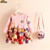 2018 Wholesale Fashion Full Printed Flower One Piece Baby Party Girls Dresses With Bag