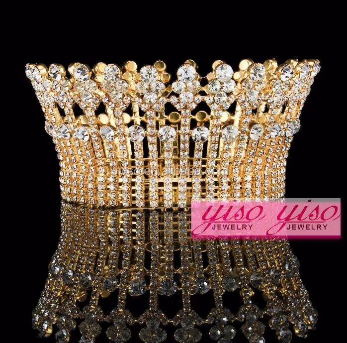 Luxury Golden Latest Style Hair Jewelry Crystal Round Crowns Buy