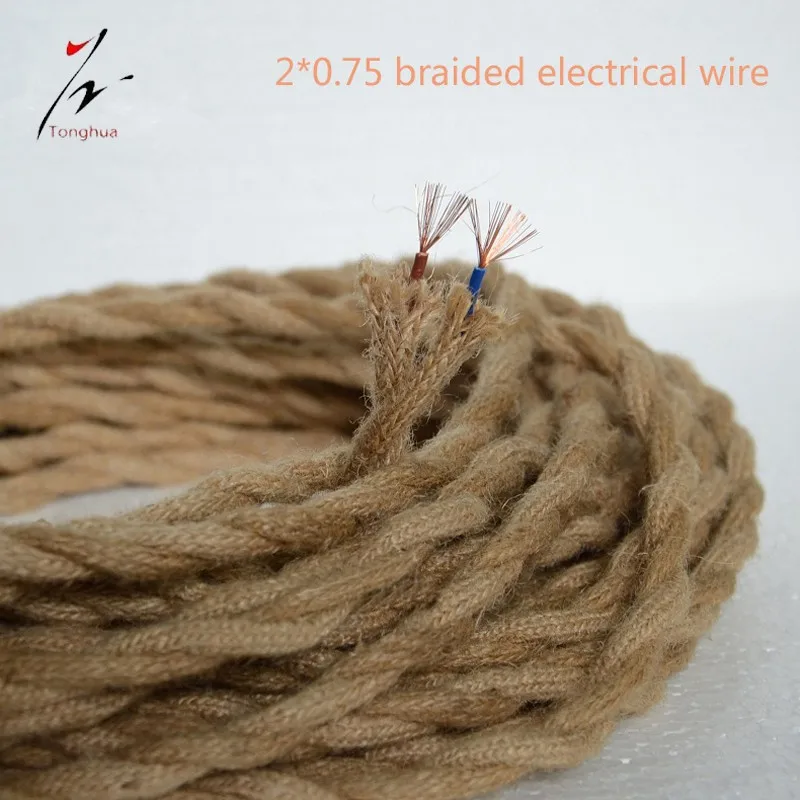 Twisted Flax 2 Core Electric Wire 0.75mm Rope Hemp Covered Pendant Wire