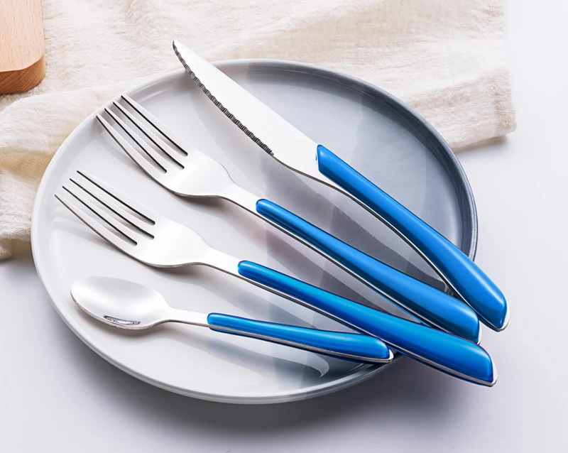 Stainless Steel 24pcs Flatware Sets Blue Plastic Handle Cutlery Sets