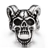 Punk Gothic Casting Evil Damn Vampire Antique silver Bone Skull Ring Titanium Stainless Steel Goat Head Ring for Men Jewelry