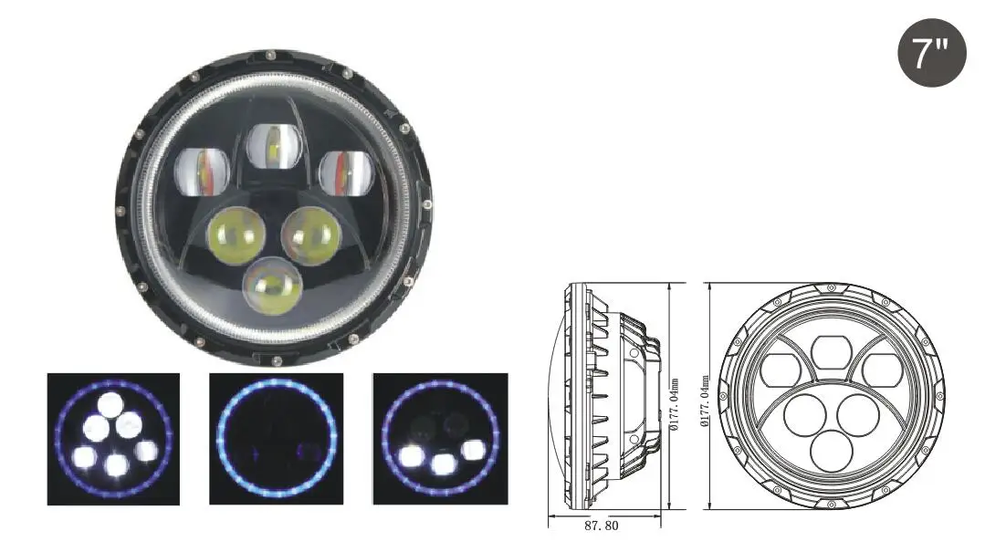 7 Inch Round LED Headlight for Trucks 60W 6000K 10W High Power LED 6Leds 4000LM 12V IP65 High Low Beam