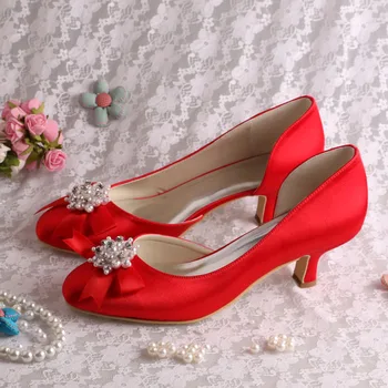 Red Type Low Heel Bridal Shoes With Bead Decoration Buy Red Type