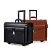 Factory wholesale 16"/18"/19" 2 wheel boarding case men pilot suitcase trolley suitcase PU leather travel luggage