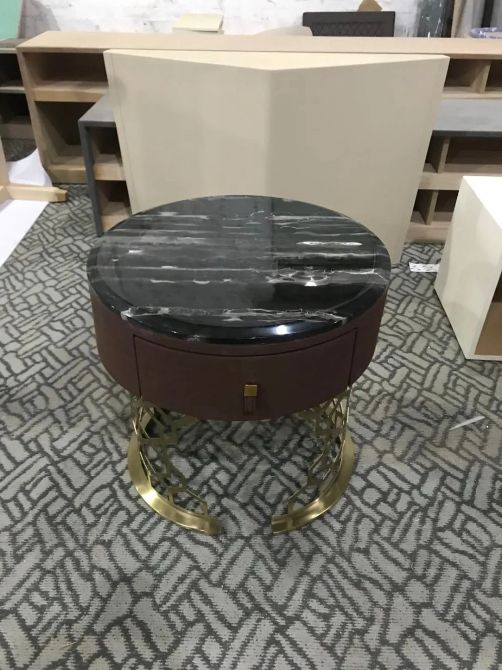 Round Natural Marble Top Bedside Table With Drawers Buy Bedside Table