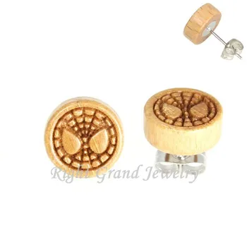 Spiderman Wooden Earrings Surgical Steel Piercing Studs Men Ear Stud Spiderman Wooden Earrings Surgical Steel Piercing Studs Men Ear Stud