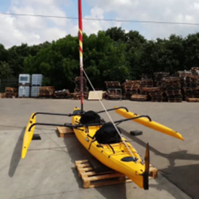 
18ft plastic trimaran sailing kayak with foot drive pedal system and rudder 