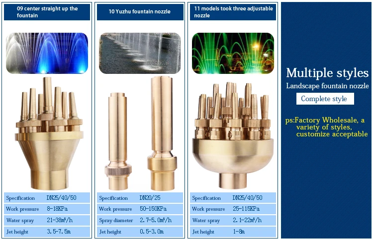 Factory Supply Stainless Steel Brass Head Nozzle small decorative water design Dancing Fountain Accessories