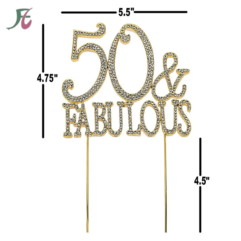 50 Gold Cake Topper Crystal Rhinestones Decorative Cake Topper for 50th Birthday Party or Anniversary Party Supplies 