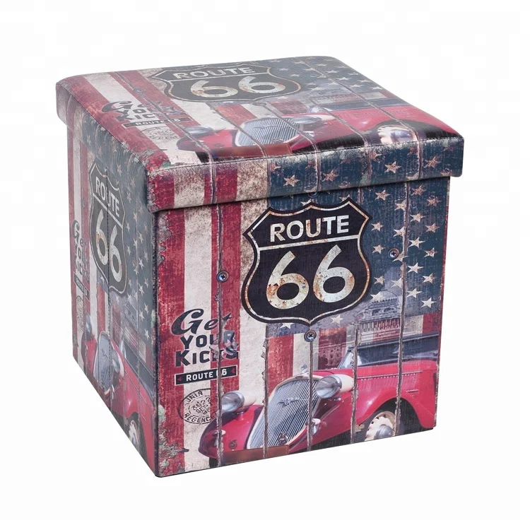 Route 66 Pvc Printing Storage Cube Folding Foot Stool Ottoman Chair ...