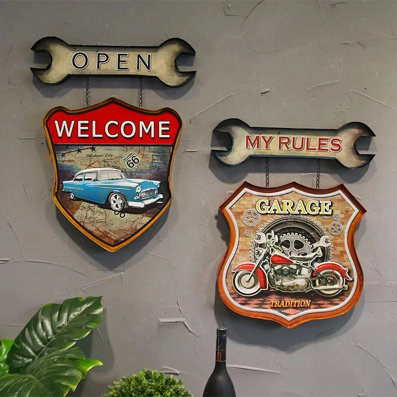 
Retro Wall Hanging Shied And Car Wall Arts Decor Painting Metal Craft For Club 