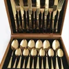 Online shopping 24pcs wood box wholesale gold plated flatware