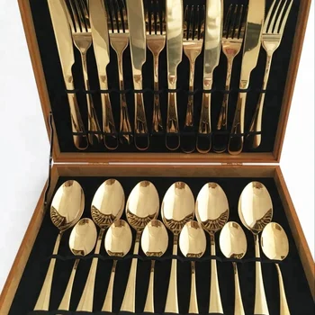 Online Shopping 24pcs Wood Box Wholesale Gold Plated Flatware - Buy Flatware,Gold Plated ...