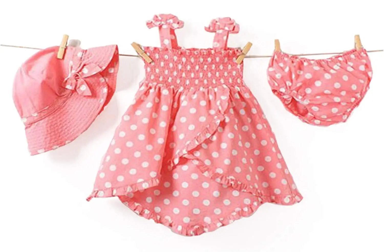 Baby Rae Clothing 3 in 1 Set: Dress+Hat+Underpants -Pink Polkadot