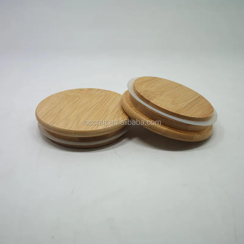 Custom Wood Lid Bamboo Lid For Glass Candle Holder Jar With Silicone