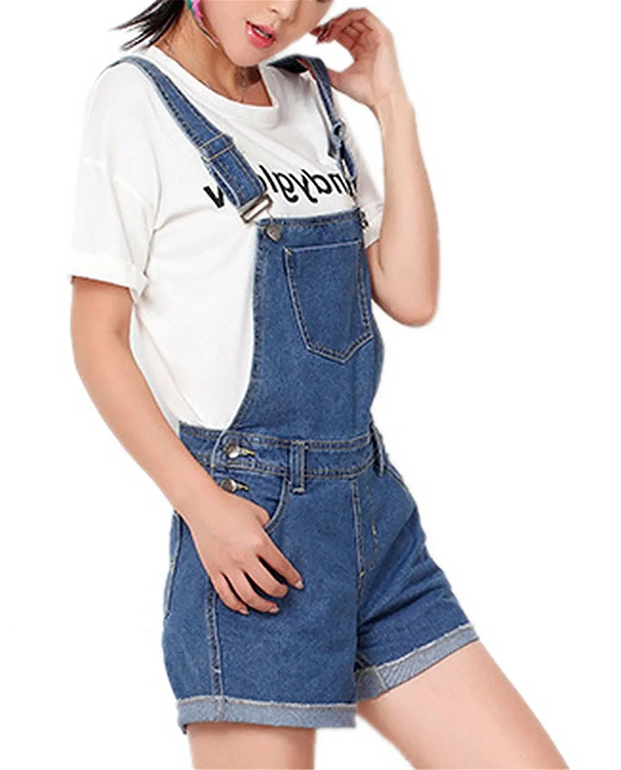 XQS Womens Classic Denim Bib Strap Pockets Overalls