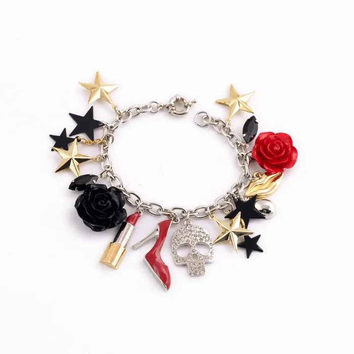 Enamel Flower Red Heels Lip Star Skull Pendant Charm Fashion Enamel Flower Red Heels Lip Star Skull Pendant Charm Fashion Bracelet