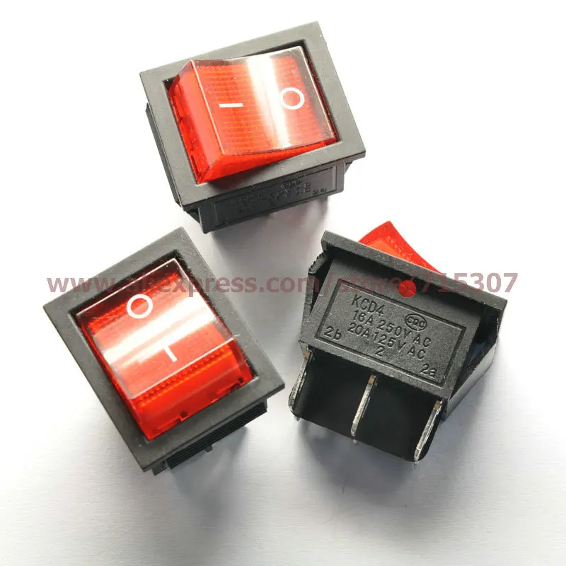5PC 6 Pin Red Lamp On//OFF DPDT Boat Rocker Switch 16A//250V 20A//125V AC KCD4-202N