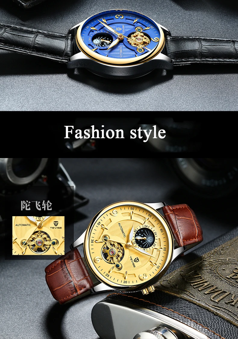 Top Brand leather Men Tourbillon Mechanical Wristwatch Fashion Luxury Clock Man Automatic Waterproof Watches