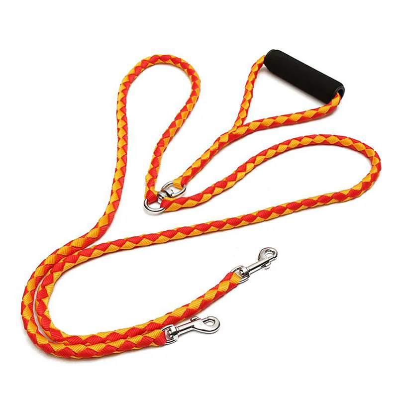 Double Dog Leash For Two Dogs 120cm Braided Tangle Free Dual Leash