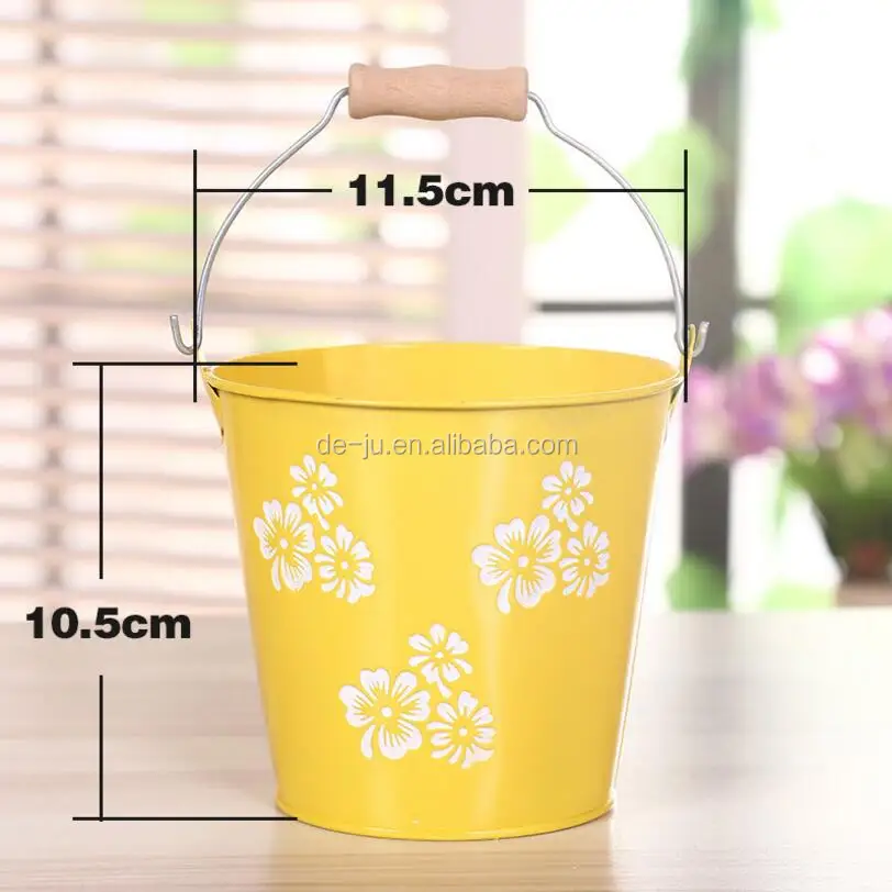 Wooden Handle White Flowers Surface Custom Printed Buckets Buy Custom