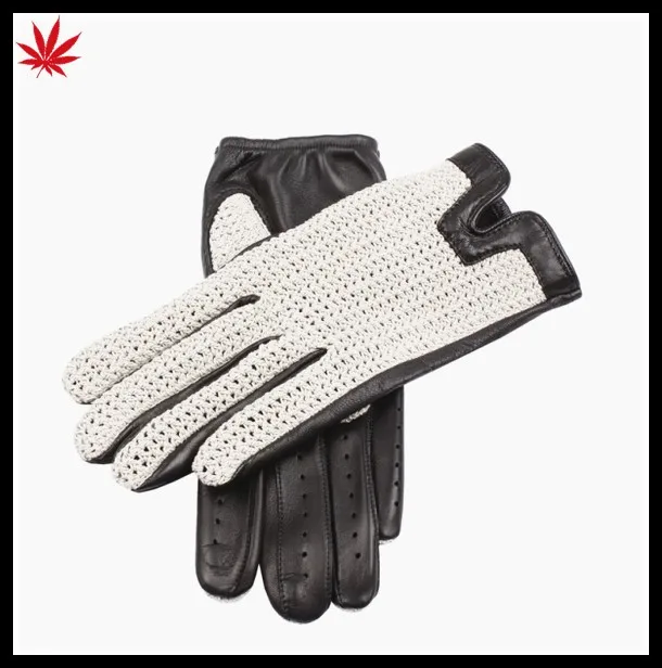 Ladies cheap knitting back police driving leather gloves