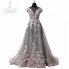 Elegant 3D flowers Handmade Pink Grey Suzhou Prom Dress Supplier