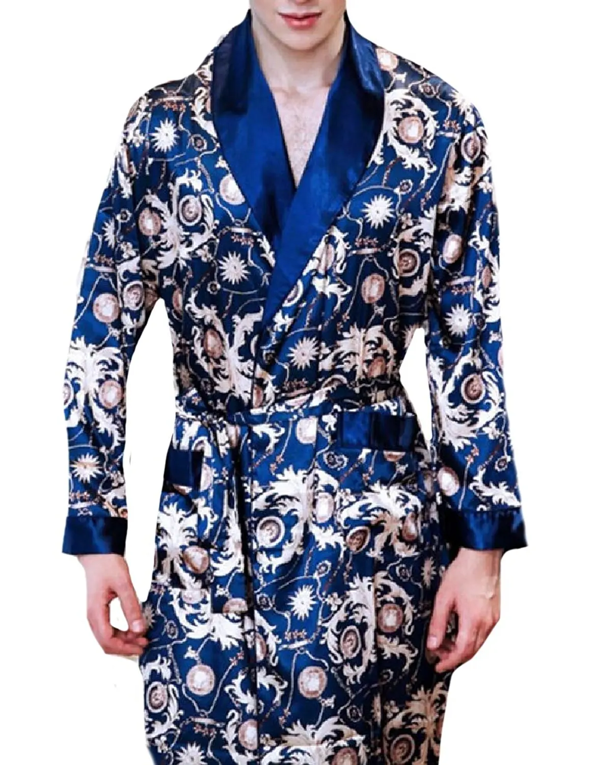 Zago Men Smooth Plus Size Charmeuse Tie Waist Loungewear Bathrobe
