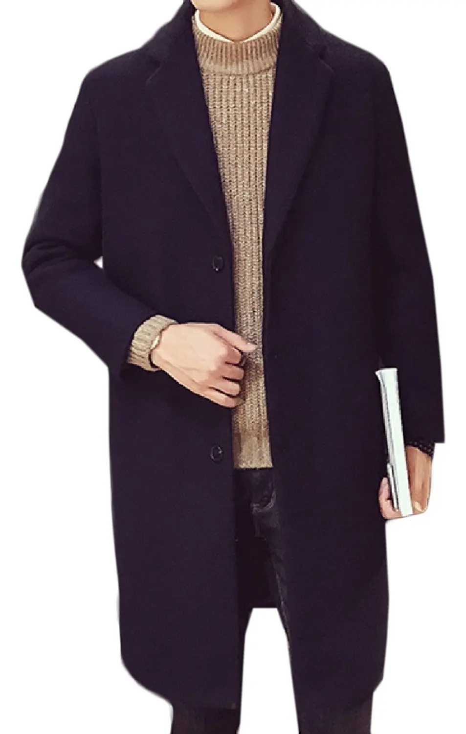 Dark Grey, M ZYFGfree Autumn Winter Fashion England Style Collared Metal Button Long Sleeve Double Button Peacoat