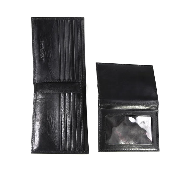 Own Brand China manufacture Billfold Pure Black Leather Men's short wallets business Foldable card cash envelope wallet man
