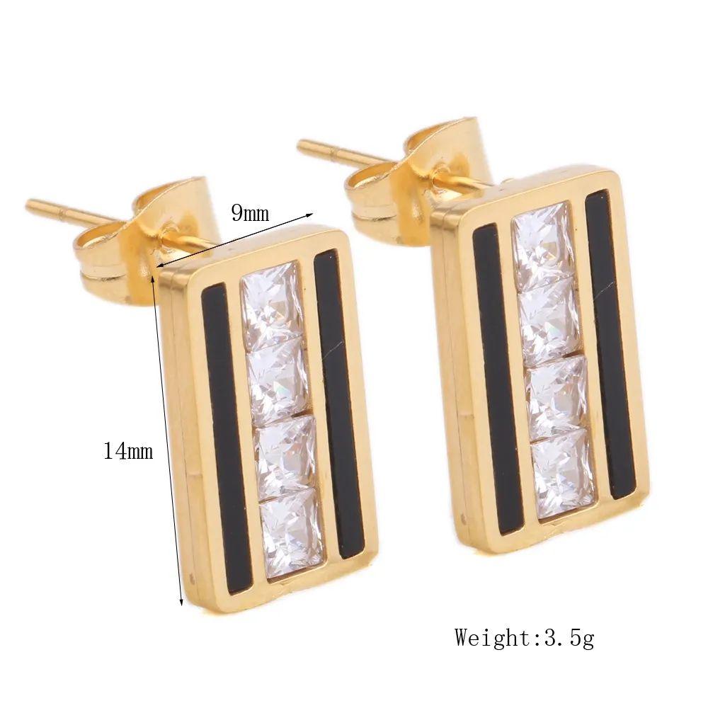 18k Gold Plated Stainless Steel Square Zircon Necklaces And Crystal