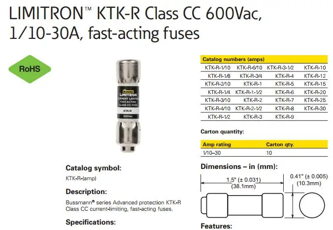 10-Pack Bussmann KTK-R-12 Fast-Acting Fuses - 12 Amp, 600V, Brand New & Ready To Ship