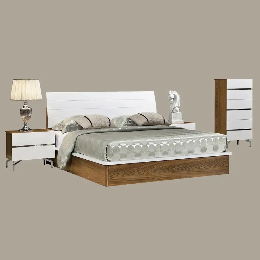 New Walnut Color White Headboard Wood Double Bed Designs With Box New Walnut Color White Headboard Wood Double Bed Designs With Box