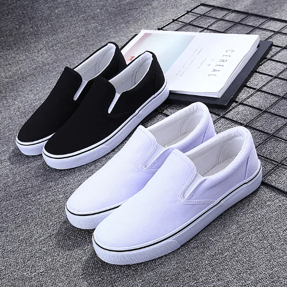 MS1188 black white canvas shoes men lazy shoes